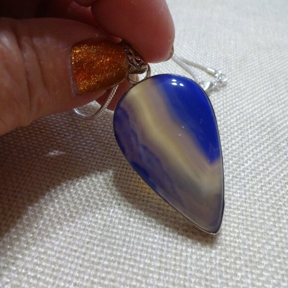 Beautiful PURPLE BOTSWANA AGATE Handmade Sterling Pendant/Chain #581C - Picture 1 of 3
